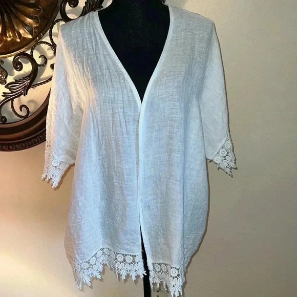 Bellambra Women’s Made in Italy 100% White 100% Linen Kimono Cover Up One Size - Picture 15 of 16